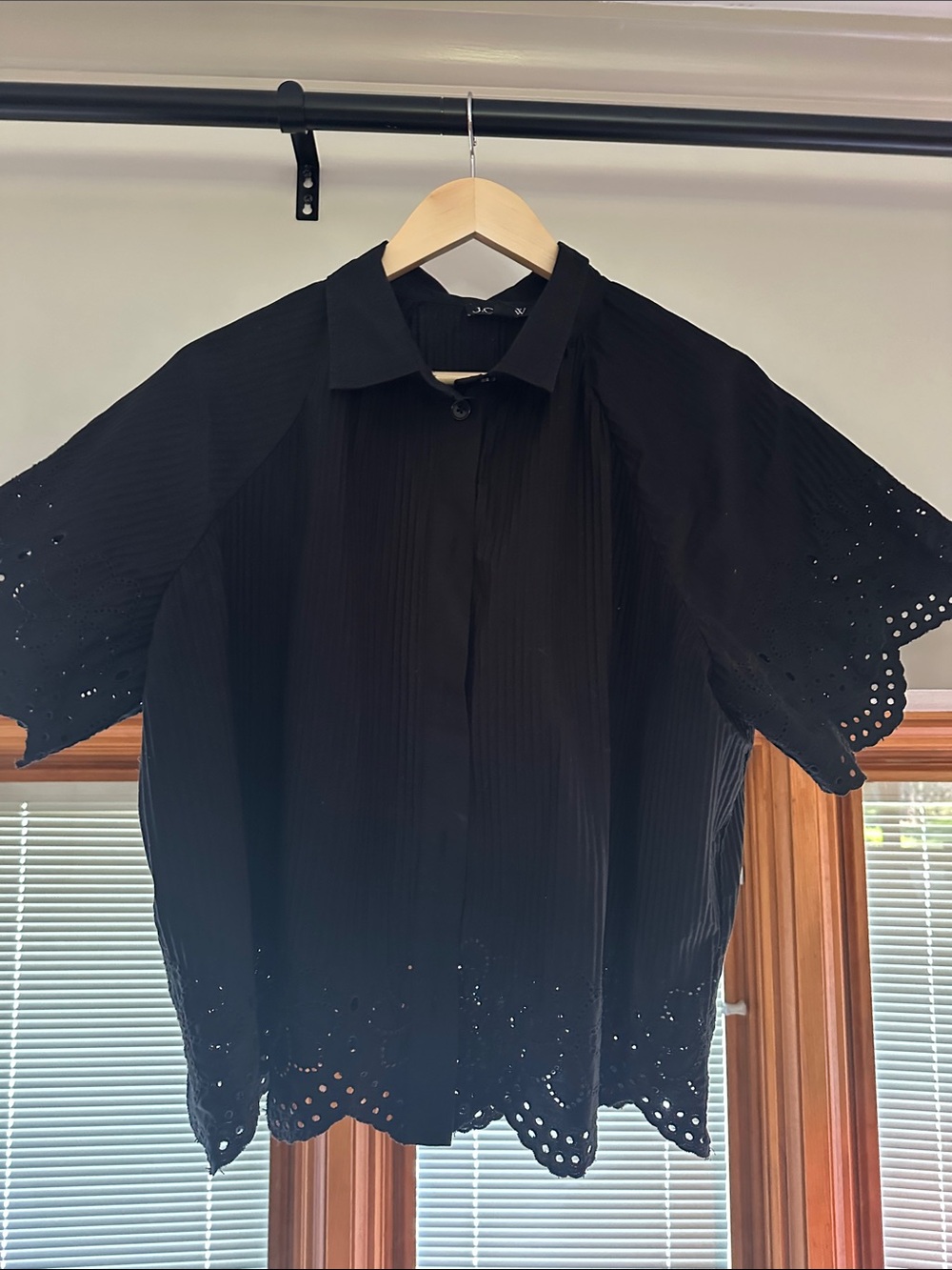 J. Crew Black Eyelet Short-Sleeve Button-Down Shirt